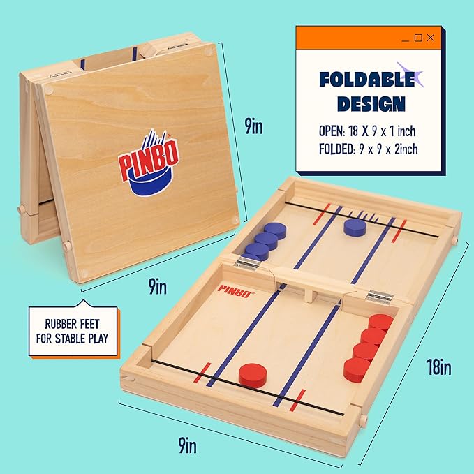 Pinbo The Classic Slingshot Game | Fast Action Foldable 2-Player Tabletop Wooden Game for Kids & Adults | Great for Travel & Game Night | Three Gates Included