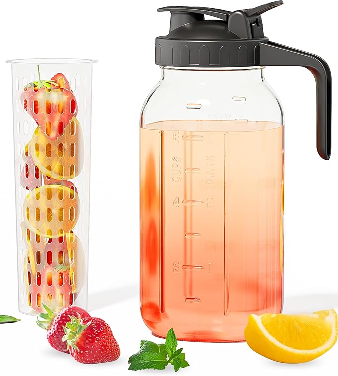 64oz Glass Mason Jar Pitcher – Airtight & Leakproof Glass Pitcher