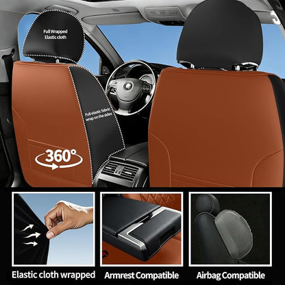 Fit Sonata Car Seat Covers for Hyundai Sonata 2009-2026 - Luxury Leather, Anti-Slip, All-Weather, Waterproof & Breathable, Airbag Compatible, 2 Front Seats Only (Brown)