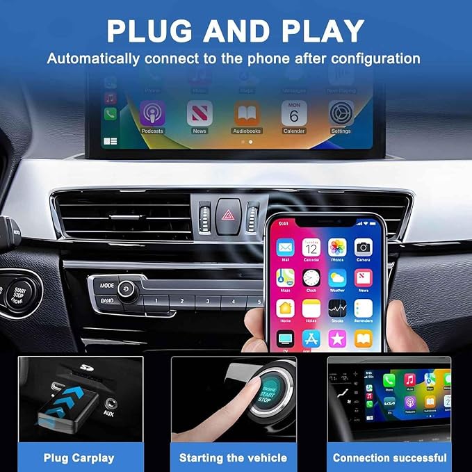 Wireless Carplay Adapter for Nissan Titan S SV Pro 4X Platinum, 2-in-1 Car Play Adapter Dongle Plug and Play Android Auto Fast Connection Convert Wired to Wireless,B/Grey