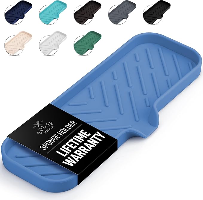 Zulay Kitchen Large Silicone Sponge Holder – Flexible Sink Organizer Tray