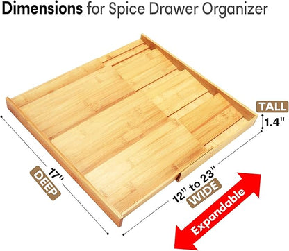 Bamboo Spice Drawer Organizer, Expandable 4 Tier Spice Rack