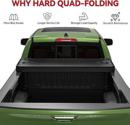 YITAMOTOR Quad Fold Hard Truck Tonneau Cover Fits for Dodge Ram 1500 2002-2026 (Classic & New), Fits for Dodge Ram 2500 3500 2003-2026 with 6.4ft Bed w/o Rambox, Heavy-Duty Aluminum Alloy Bed Cover