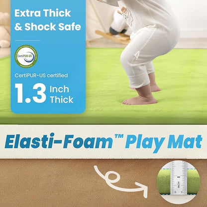 1.3" Thick Baby Play Mat for Floor Playpen, 50x50 Foam Tummy Time Mat, Padded Support Soft Plush Nursery Rug for Infant Kids Toddler Crawling Kick Activity (Light Green)