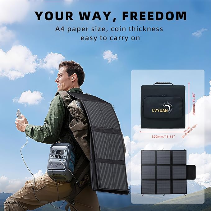 LVYUAN 300W Portable Solar Panel, 20V Foldable Pillow-Sized Solar Panel IP65 Waterproof, Upgraded 23% Efficiency for Solar Power Station Generator for Outdoor Camping Backpacking Hiking