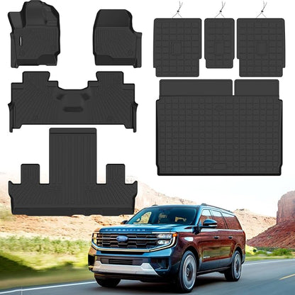 All Weather Car Floor Mats Cargo Liner with Backrest Mat for 2025 Ford Expedition Max 7 Seats, TPE Rubber Liners Full Set Automotive Mats for 2025 Expedition Max Accessories