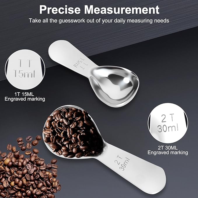 2Pcs Coffee Scoops, Premium 18/8 Stainless Steel Coffee Spoons, Tea and Powder