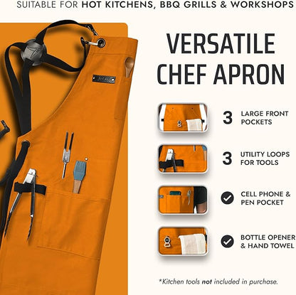 Asaya Chef and BBQ Apron with Bottle Opener and Hand Towel - 10oz Cotton Canvas