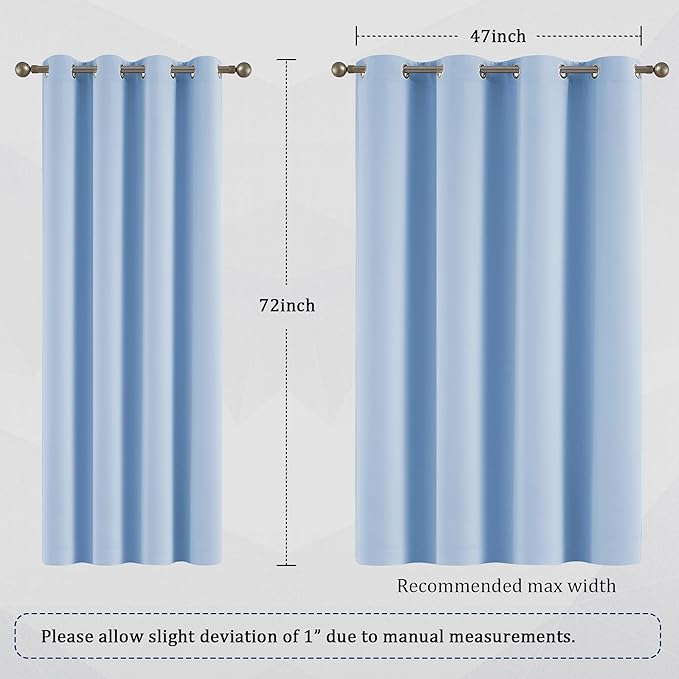 DUALIFE Cerulean Blue Blackout Curtain Panels Grommet Curtains