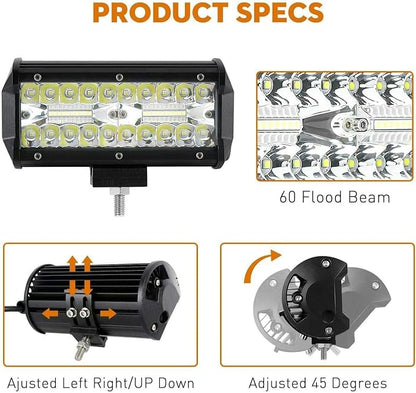 12 Volt led Lights, 7 Inch 120w led Off Road Lights 4 pcs Led Lights Vehicle Accessories for Trucks ATV UTV Tractor Pickup Cart SUV Jeep with Wiring Harness