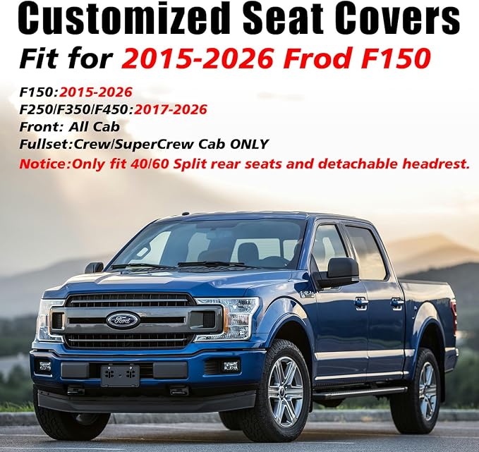 Coverado Full Set Leather Car Seat Covers for F150,Waterproof Automotive Seat Covers for Cars,SUVs,Pickup Trucks,Compatible with 2015-2026 F150 SuperCrew,2017-2026 F250 F350 F450 Crew Cab, Black/Red