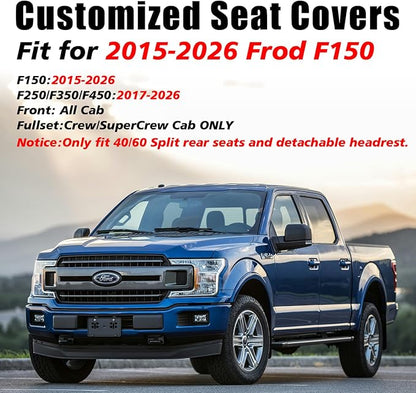 Coverado Full Set Leather Car Seat Covers for F150,Waterproof Automotive Seat Covers for Cars,SUVs,Pickup Trucks,Compatible with 2015-2026 F150 SuperCrew,2017-2026 F250 F350 F450 Crew Cab, Black/Red