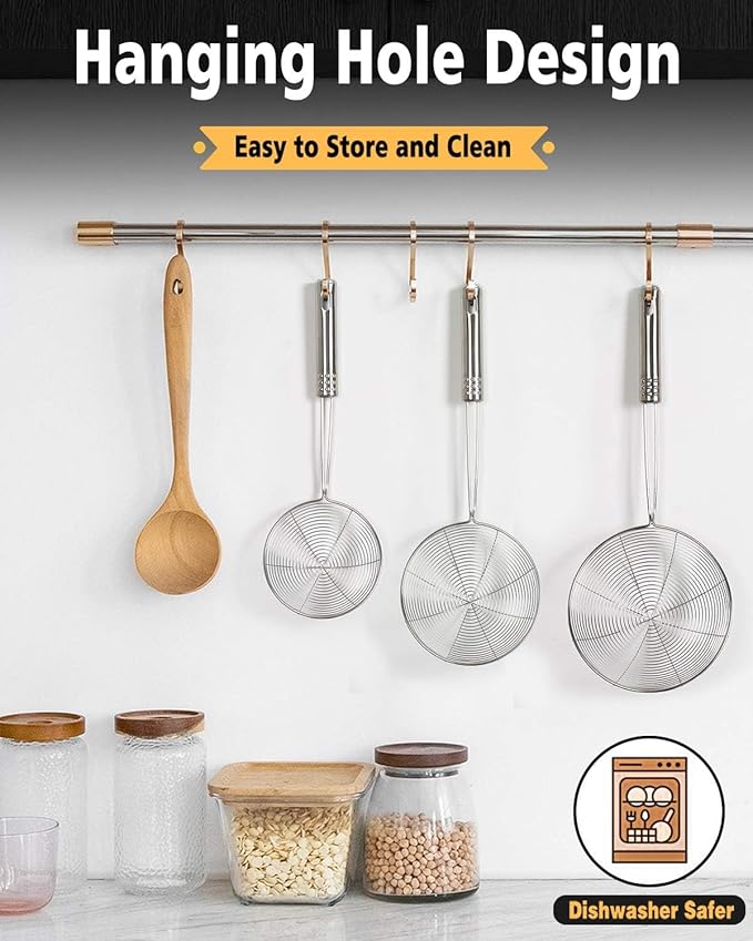 Enhanced Version Stainless Steel Spider Strainer Skimmer Ladle, Pasta Strainer