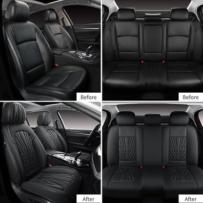 MINGBRON Leather Seat Covers,Car Seat Protector Waterproof,Seat Covers Full Set, Car Seat Protectors 5 Seats,Automotive Seat Covers Fit for Most Cars Black