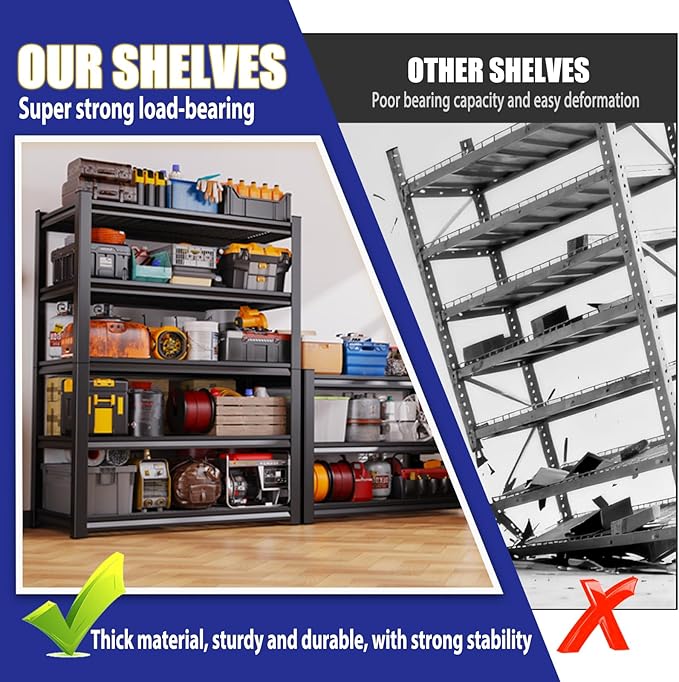 Garage Shelving-3000 lbs 5 Tier Storage Shelves, Adjustable Heavy Duty Metal