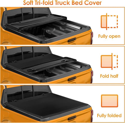 Nilight Soft Tri-fold Truck Bed Tonneau Cover Compatible with Ford F150 2004 2005 2006 2007 2008 2009 2010 2011 2012 2013 2014-6.5ft
