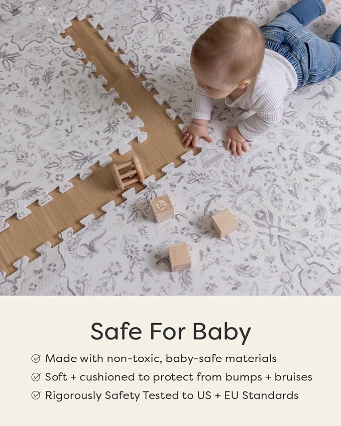 House of Noa Baby Play Mat – 4x8 Driftwood Ula – Set of 8 Tiles – Cushioned EVA Foam Play Mat for Floor, Soft Interlocking Baby Crawling Mats for Hard Floors