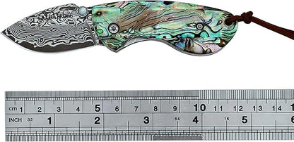 ALBATROSS Mini Pocket Knife - 4.75" Modern Damascus Steel Folding Knife with Abalone Seashell Handle - 71 Layer Handcrafted Blade - Liner Lock System - Luxury Gift Box - HGDK013B