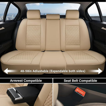Coverado Car Seat Covers Full Set, Nappa Leather Seat Covers for Car, Waterproof Car Seat Protector with Lumbar Support, Automotive Seat Covers Universal Fit for Most Cars SUV Trucks (Beige)