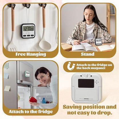 Leumoi 6 Pcs Digital Kitchen Timer 24 Hour Clock and Alarm Function Timer