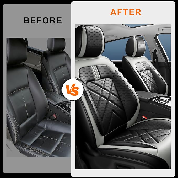 Edge Car Seat Covers Fit for Ford Edge 2007-2026, Premium Full Coverage Leather Automotive Seat Protectors, All Seasons Waterproof Breathable, Airbag Compatible, 2 Front Seats, Black Gray