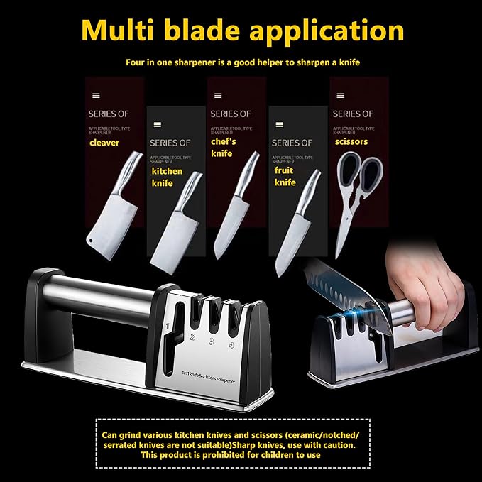 Knife Sharpeners, 4 in 1 Professional Chef's Kitchen Knife Accessories