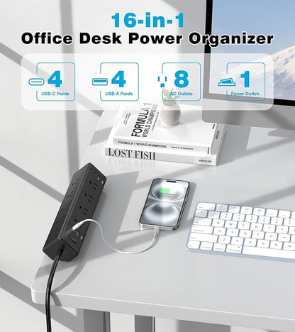 40W Fast Charging Station, Desk Clamp Power Strip, 4 USB-C Ports & 8 AC Outlets