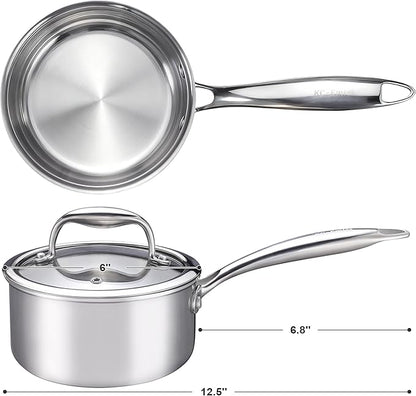 1-Quart Saucepan with Lid, Tri-Ply Stainless Steel Pot with Stay-Cool Handle &