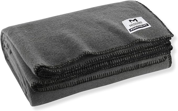 M MCGUIRE GEAR Heavy Duty Wool Blanket, Survival, Emergency, and First Aid Use – Mil-Spec, Fire Retardant, Durable Outdoor Wool Blankets for Camping. - Grey, (64 x 90 inches)