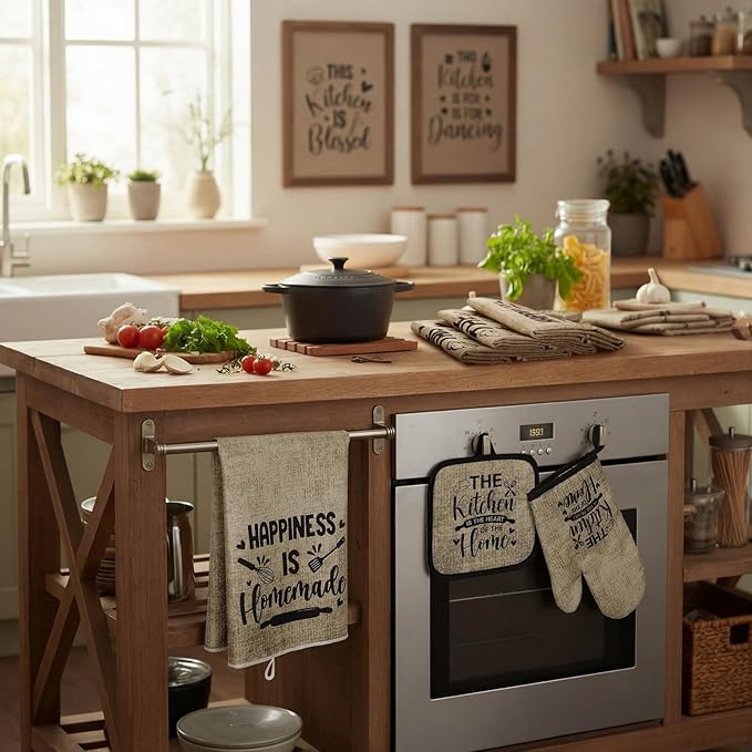 Leinuosen 8 Pcs Kitchen Towels and Oven Mitts Sets Pot Holders Dishcloths Set