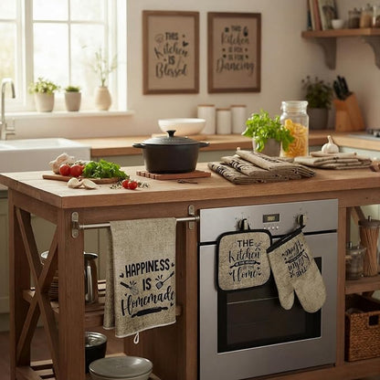 Leinuosen 8 Pcs Kitchen Towels and Oven Mitts Sets Pot Holders Dishcloths Set