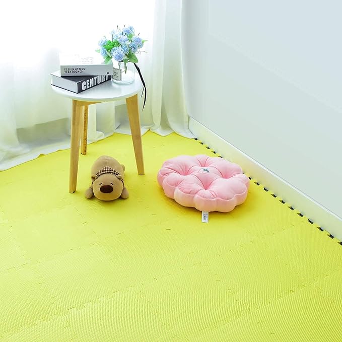 qqpp EVA Rubber 18 Tiles Interlocking Puzzle Foam Floor Mats - Baby Play Mat for Playing | Exercise Mat for Home Workout. Yellow. QC-Eb18N