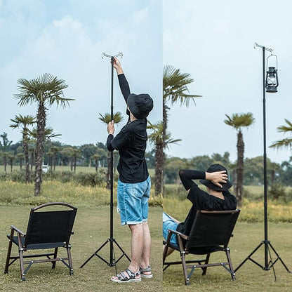 OMUKY Telescopic Lantern Stand with Base Outdoor Camping Lamp Stand Pole Adjustable Lantern Pole (Silver)