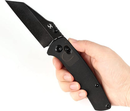 KANSEPT Main Street Pocket Folding Knife, 3.36''Black Ticn Coated 154CM Sharp Blade, Light Brown Acrylic Handle with Axis Lock Thumb Stud, Perfect Clip for Camping Fishing Gift Everyday Carry T1015v8