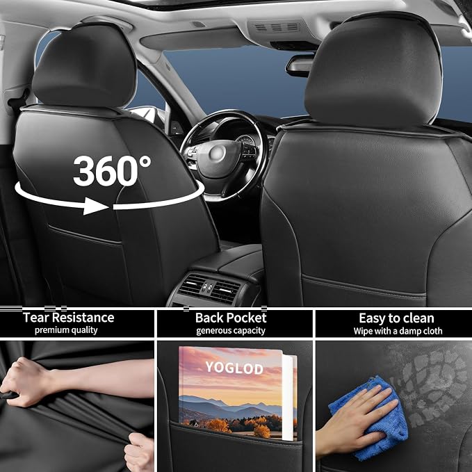 Suburban Car Seat Covers Fit for Chevrolet/Chevy Suburban 2007-2026, Full Coverage Leather Waterproof Breathable Seat Covers, Automotive Seat Protectors, Airbag Compatible (2 Front Seats Black)