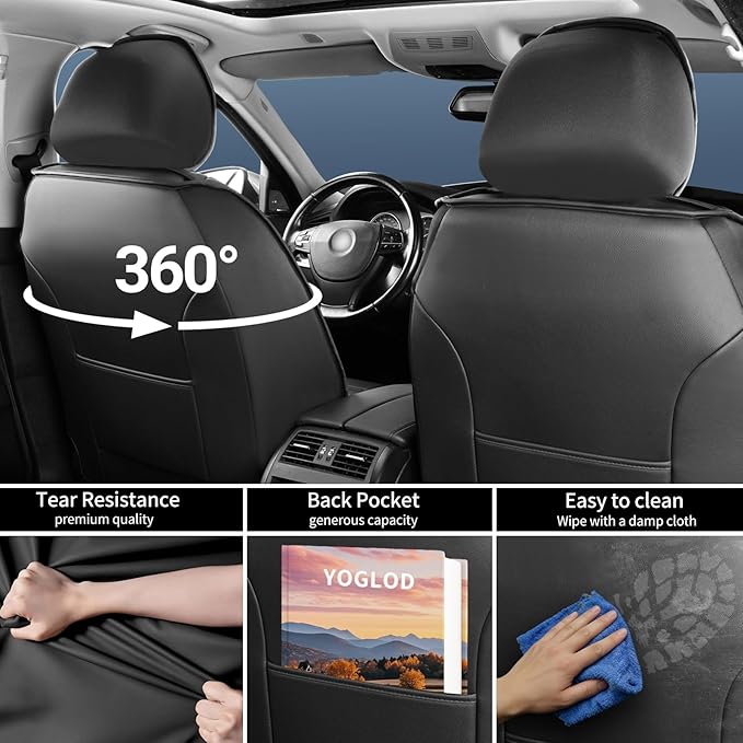 Escape Car Seat Covers Custom Fit for Ford Escape 2001-2026, Premium Full Coverage Leather Automotive Seat Protectors, All Seasons Waterproof Breathable, Airbag Compatible (Full Set, Black)