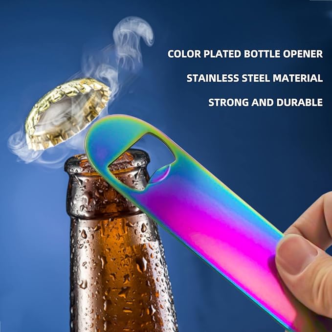 Rainbow Color Stainless Steel Flat Bottle Opener, Sturdy and Durable 2 Pcs to