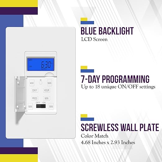 Enerlites 7 Days Digital in-Wall Programmable Timer Switch