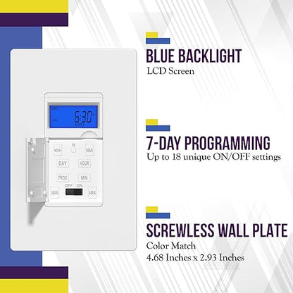 Enerlites 7 Days Digital in-Wall Programmable Timer Switch