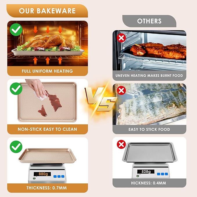 Baking Sheet Pan Set of 3, Nonstick Carbon Steel Cookie Sheets