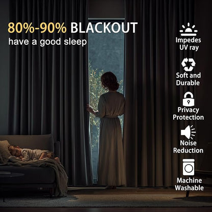 JIUZHEN Dark Grey Blackout Curtains