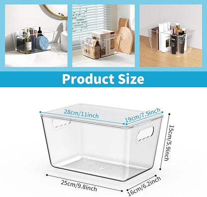 Clear Stackable Storage Bins, Pantry Organizers & Storage Containers, Cabinet Organizer, Home Organization Must Haves for Kitchen, Laundry Room, Office, Closet & Freezer (6 Pack with Lids)