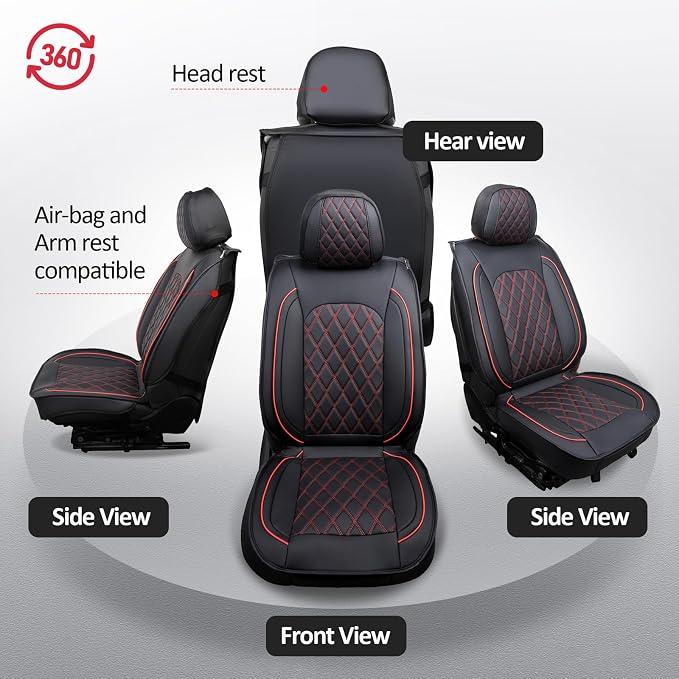 MIROZO Tacoma Seat Covers Full Set,Leather Car Seat Cover Fits for 2024 2025 2026 Toyota Tacoma Crew Cab,Waterproof Seat Covers for Truck,Front & Rear Seat Cover Set (Black and Red, Full Set)