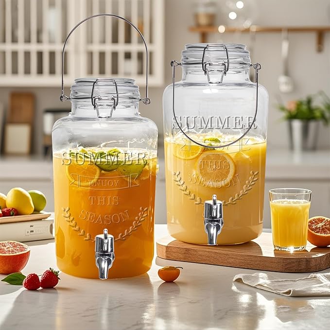Glass Beverage Dispenser with Airtight Lid and Handle, 0.8 Gallon Drink