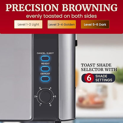 Elite Gourmet ECT3200 2-Slice, 1 Long Slot, Slim Toaster, 6 Toast Settings