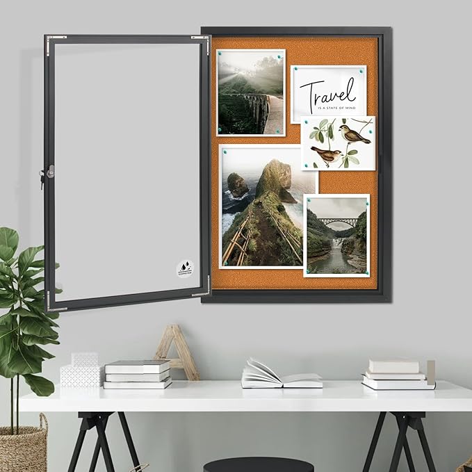 Enclosed Bulletin Board, Outdoor Weatherproof Cork Noticeboard