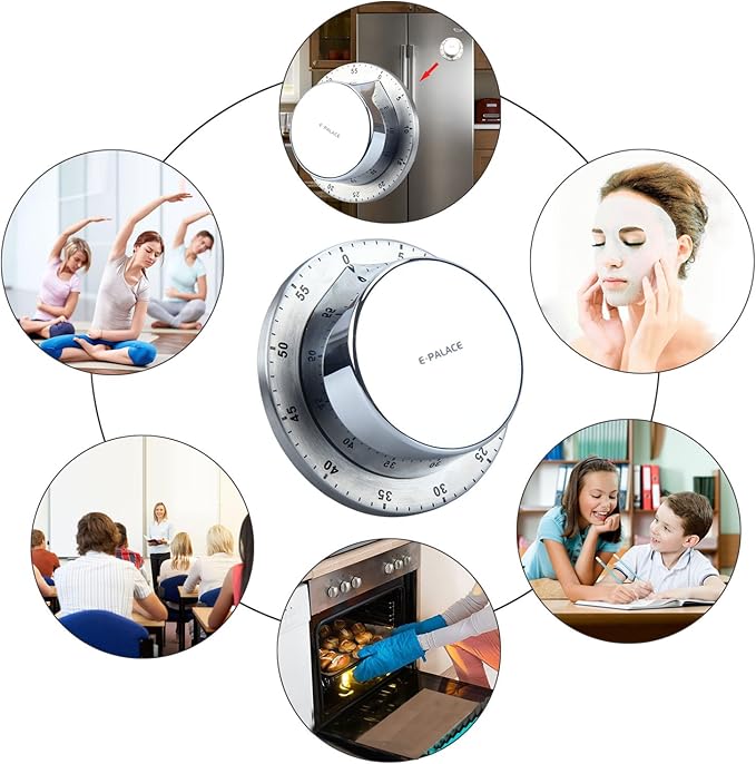 Kitchen Timer, 60 Minute Timer, Magnetic Loud Alarm, Mechanical Stainless Steel