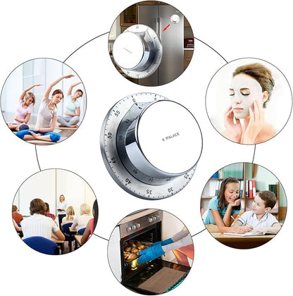 Kitchen Timer, 60 Minute Timer, Magnetic Loud Alarm, Mechanical Stainless Steel