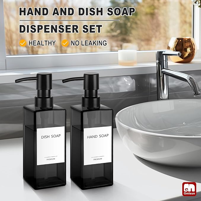 GMISUN Black Glass Soap Dispenser, Hand Soap Dispenser
