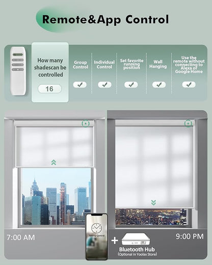 Yoolax Motorized Blinds with Remote, Light Filtering Remote Shades